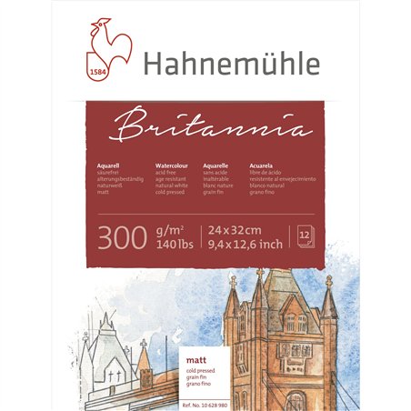 Hahnemühle blocco per acquerelli 12p.Britannia opaco 24x32cm 300g