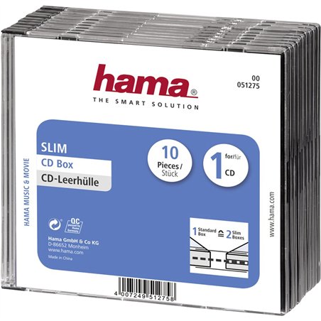 1x10 Hama CD-custodia vuota Slim-Line trasp./nero 51275