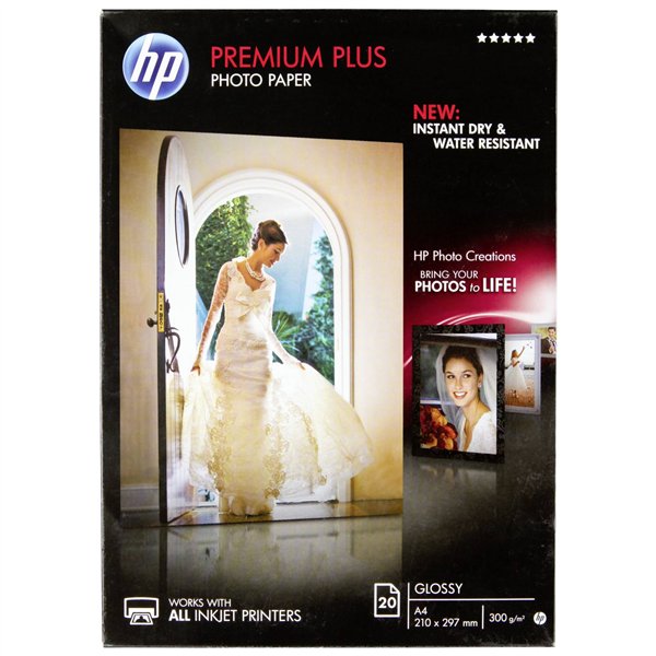 HP Premium Plus carta foto  A 4 bianco lucido, 20 fogli, 300 g