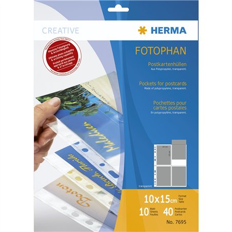 Herma custodie cartoline l10x15 10x4 fogli trasparenti 7695