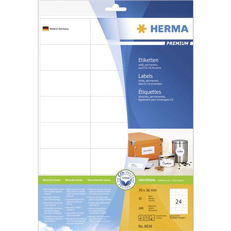 Herma etichette 70x36 bianco 10 fogli DIN A4 240 pezzi   8638