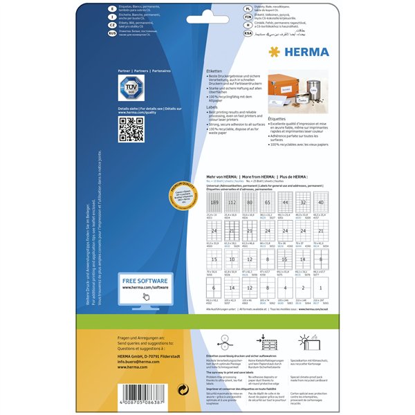 Herma etichette 70x36 bianco 10 fogli DIN A4 240 pezzi   8638