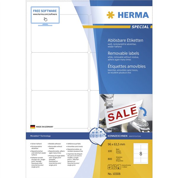 Herma Movables Etichette 96X63,5 100 f. DIN A4 800 pezzi 10308