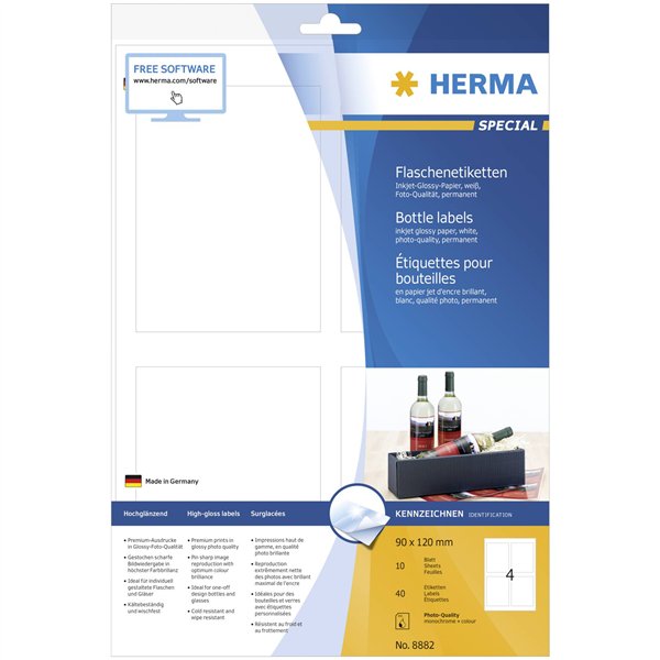 Herma etichette bott. INK 90x120 bianco 10 fogli A4 40 pezzi 8882