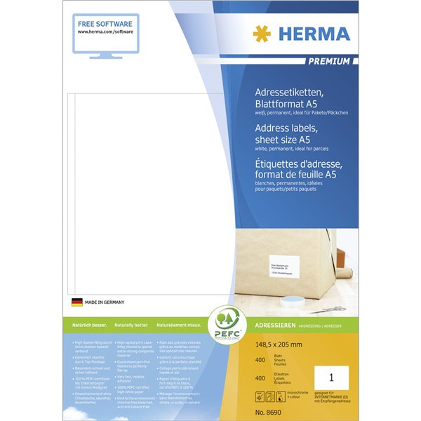 Herma Prem. etich. ind.148,5x205 400 fogli A5 400 pezzi 8690