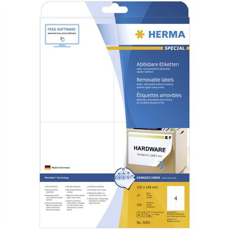Herma Movables Etic. b.  105X148 25 fogli DIN A4 100 pezzi 5082