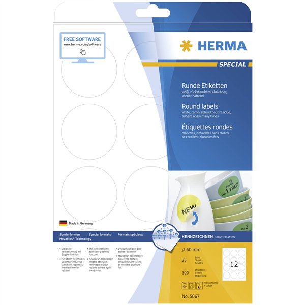 Herma Movable etichette roto.60 25 fogli DIN A4 300 pezzi 5067