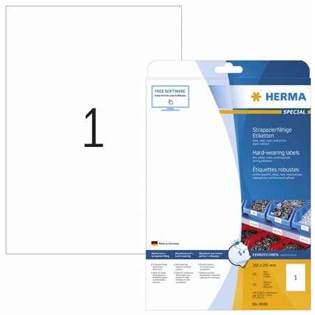 Herma etichette resist.  210x297 25 fogli A4 25 pezzi 4698