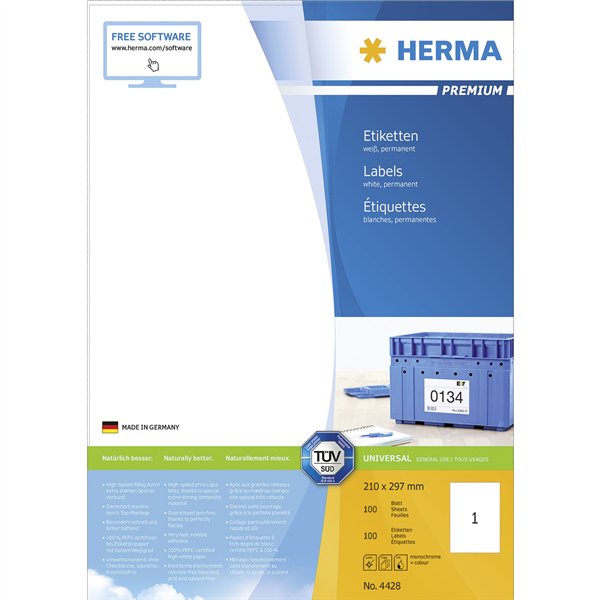 Herma Prem. etichette 210x297 100 p. DIN A4 100 pezzi 4428