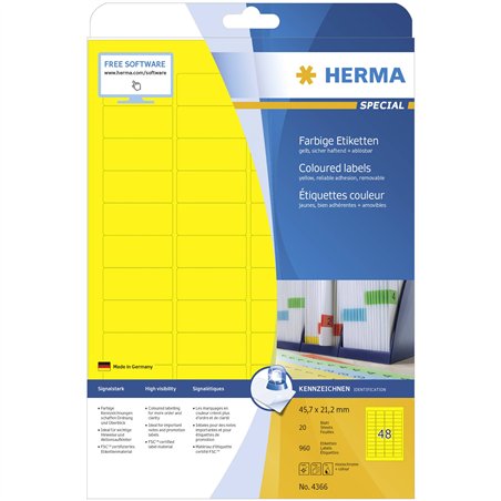 Herma etichette gialle 45,7x21,2 20 fogli DIN A4 960 pezzi 4366