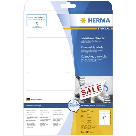 Herma Movables etichette 96X42,3 25 fogli DIN A4 300 pezzi 4348