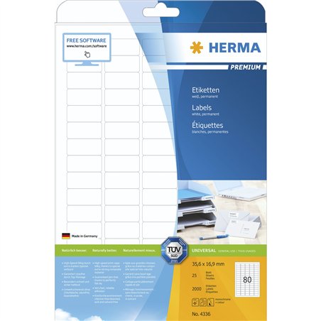 Herma Prem. etichette 35,6x16,9 25 fogli DIN A4 2000 pezzi 4336