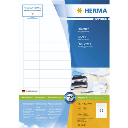 Herma Prem. etichette 38,1x21,2 100 fogli DIN A4 6500 pezzi 4270