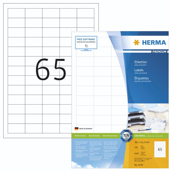 Herma Prem. etichette 38,1x21,2 100 fogli DIN A4 6500 pezzi 4270