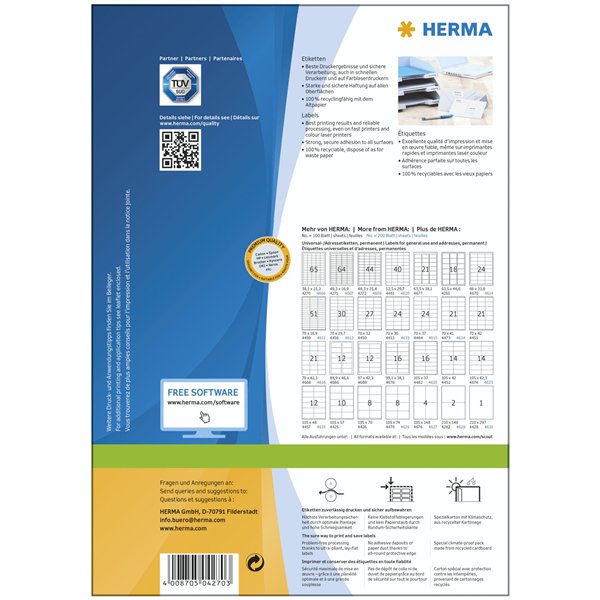 Herma Prem. etichette 38,1x21,2 100 fogli DIN A4 6500 pezzi 4270