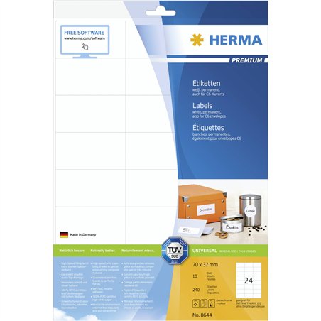 Herma etichette 70x37 bianco 10 fogli A4 240 pezzi       8644