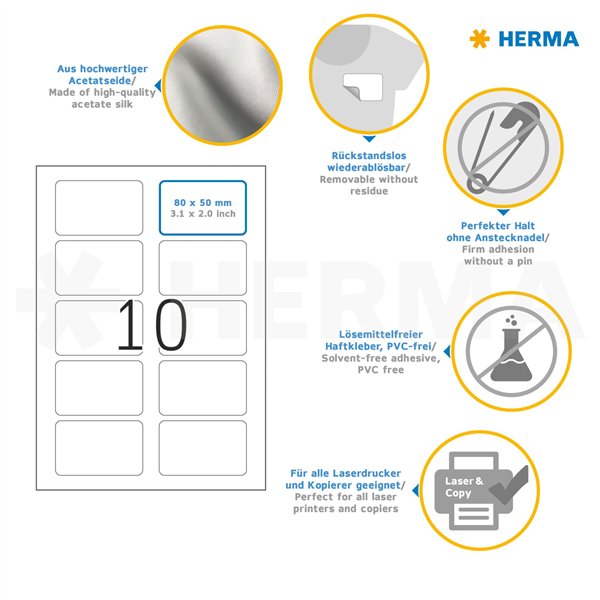Herma Textil-/Namensetiketten 20x80mm 200 Stück weiß      4514