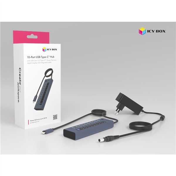 ICY BOX IB-HUB1450-C31 10 Port Hub con 48W Aliment.