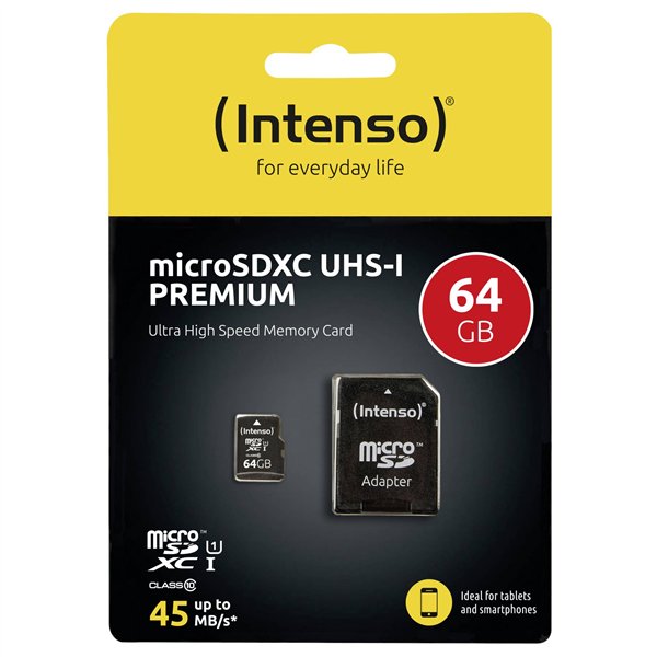Intenso microSDXC Card      64GB C10 UHS-I Premium con adatt.