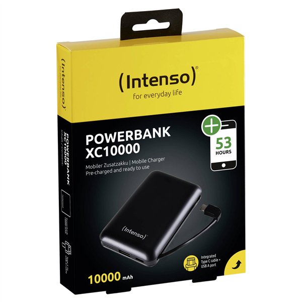 Intenso Powerbank XC10000 nero USB-A+USB-C con cavo 10000 maH
