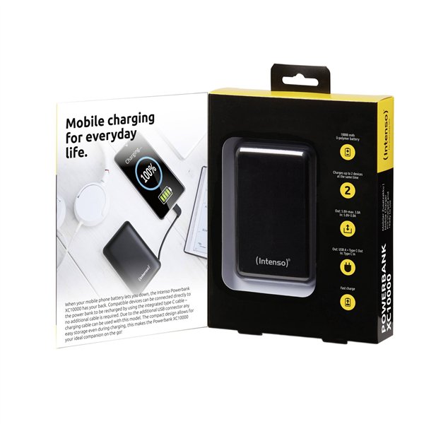 Intenso Powerbank XC10000 nero USB-A+USB-C con cavo 10000 maH