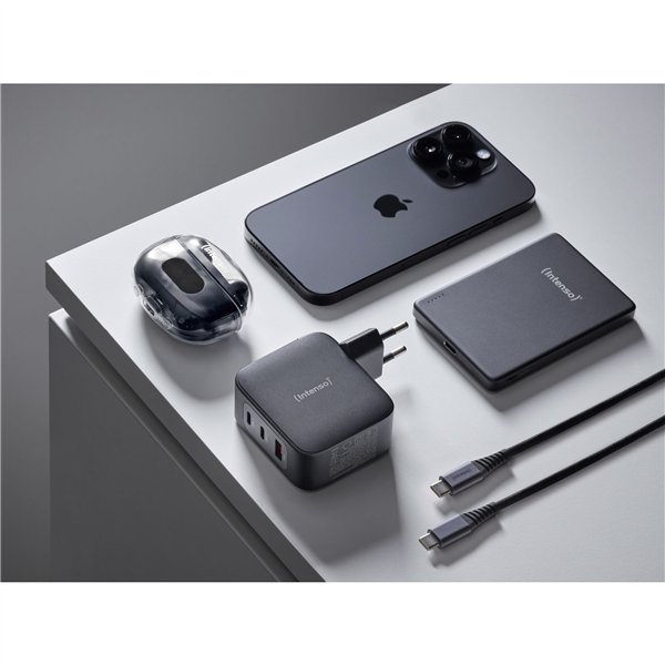 Intenso Power Adapter 100W   GaN 2x USB-C 1x USB-A inkl. Kabel 2m