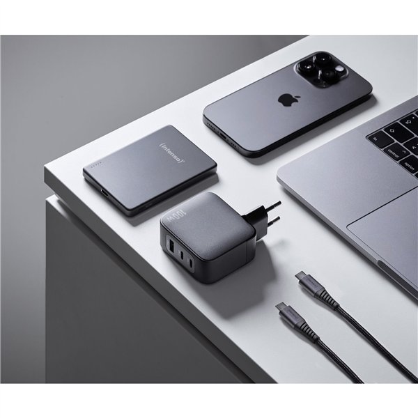 Intenso Power Adapter 100W   GaN 2x USB-C 1x USB-A inkl. Kabel 2m