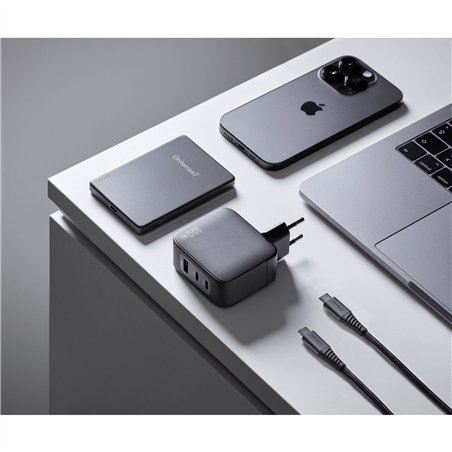 Intenso Power Adapter 100W   GaN 2x USB-C 1x USB-A inkl. Kabel 2m