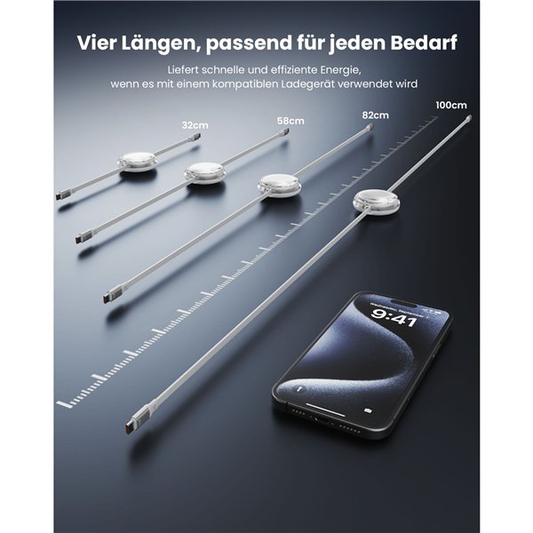 iOttie 100W Retractable USB-C Cable White 2-Pack