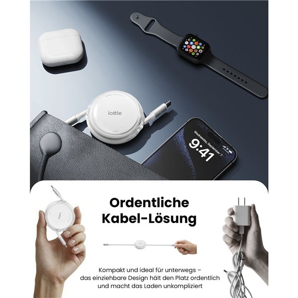 iOttie 100W Retractable USB-C Cable White 2-Pack