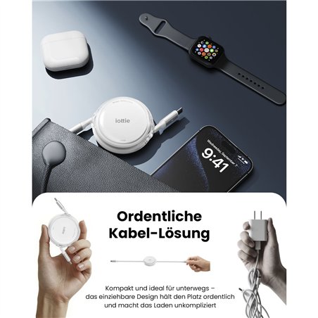 iOttie 100W Retractable USB-C Cable White 2-Pack