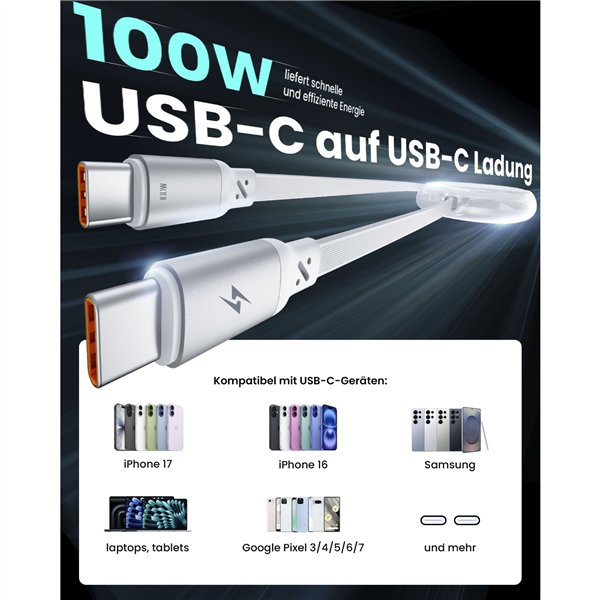iOttie 100W Retractable USB-C Cable White 2-Pack