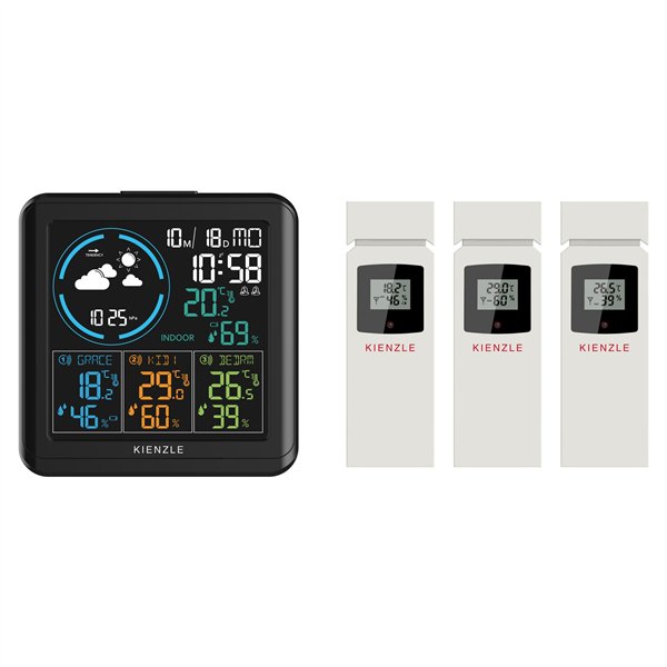 KIENZLE Home Weather Station w. 3 Radio-Controlled Sensors
