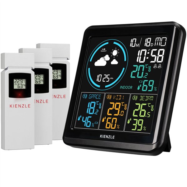 KIENZLE Home Weather Station w. 3 Radio-Controlled Sensors