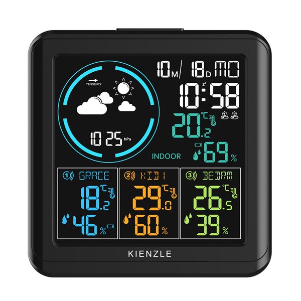 KIENZLE Home Weather Station w. 3 Radio-Controlled Sensors