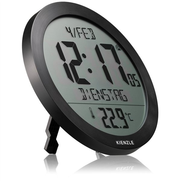 KIENZLE DCF Radio-Control. Wall Clock w. Room Temp.Display black