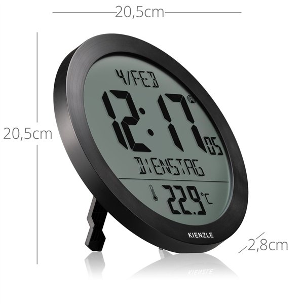 KIENZLE DCF Radio-Control. Wall Clock w. Room Temp.Display black