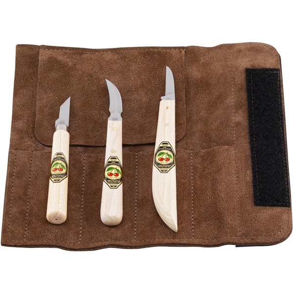 Kirschen Set of carving knives Velourleather bag