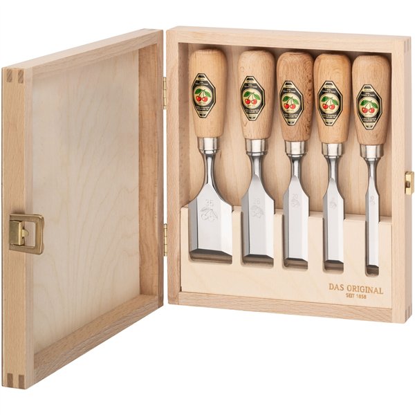 Kirschen Kurzbeitelsatz im Holzkasten, 5-tlg.