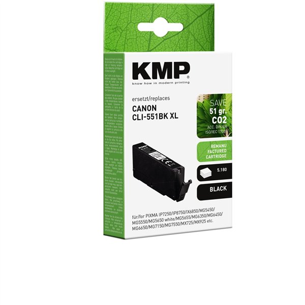 KMP cartuccia nero sostituisce Canon CLI-551 BK XL 6443B001