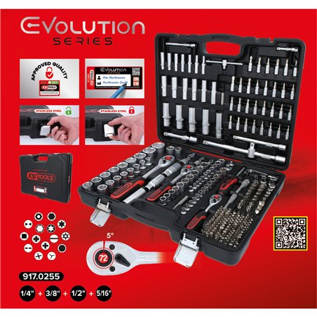 KS Tools 1/4 +3/8 +1/2  Steck- schlüssel Satz 255-tlg.