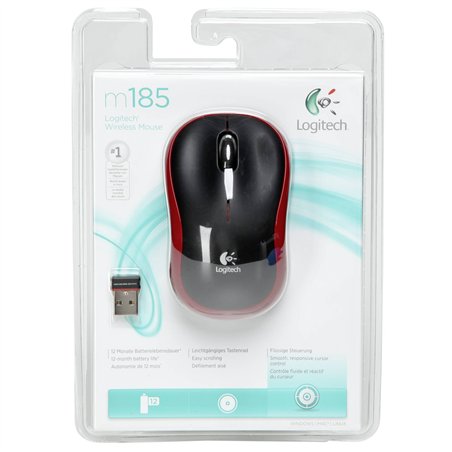 Logitech M 185 Cordless Notebook Mouse USB nero    / rosso
