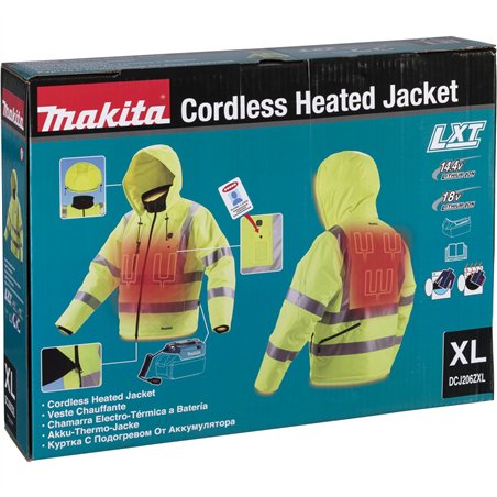 Makita DCJ206Z XL giallo giacca termica a batteria