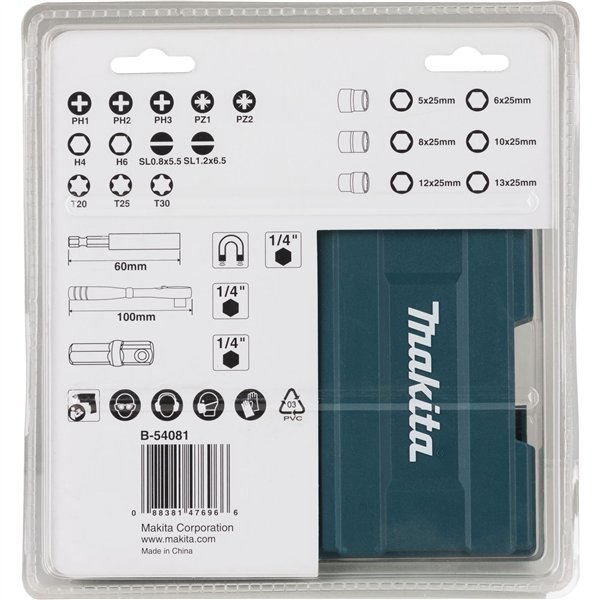 Makita B-54081 set punte con chiavi a cricch.