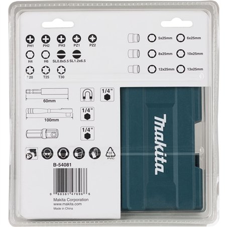 Makita B-54081 set punte con chiavi a cricch.