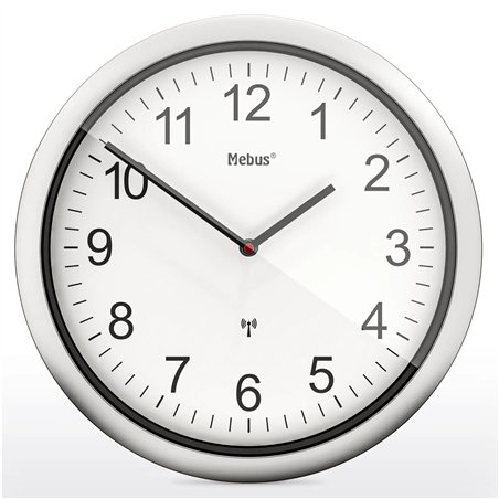 Mebus 19809 orologio da parete radiocontrollato bianco/argento