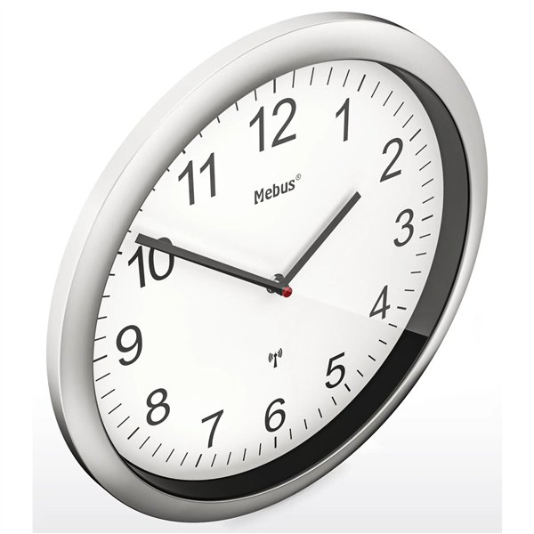 Mebus 19809 orologio da parete radiocontrollato bianco/argento