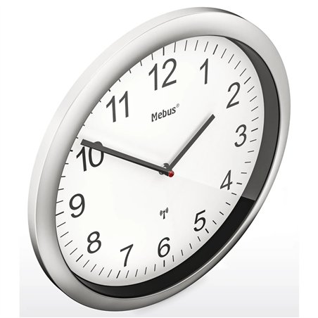 Mebus 19809 orologio da parete radiocontrollato bianco/argento