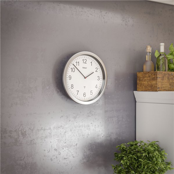 Mebus 19809 orologio da parete radiocontrollato bianco/argento
