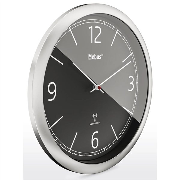 Mebus 19813 orologio da parete radiocontrollato nero/argento